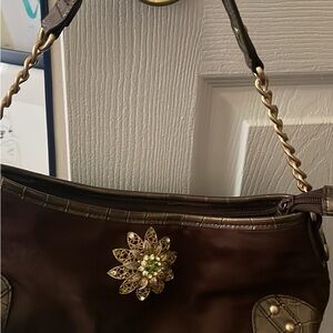 Apt. 9 Brown Shoulder Bag with Gold Floral Accent